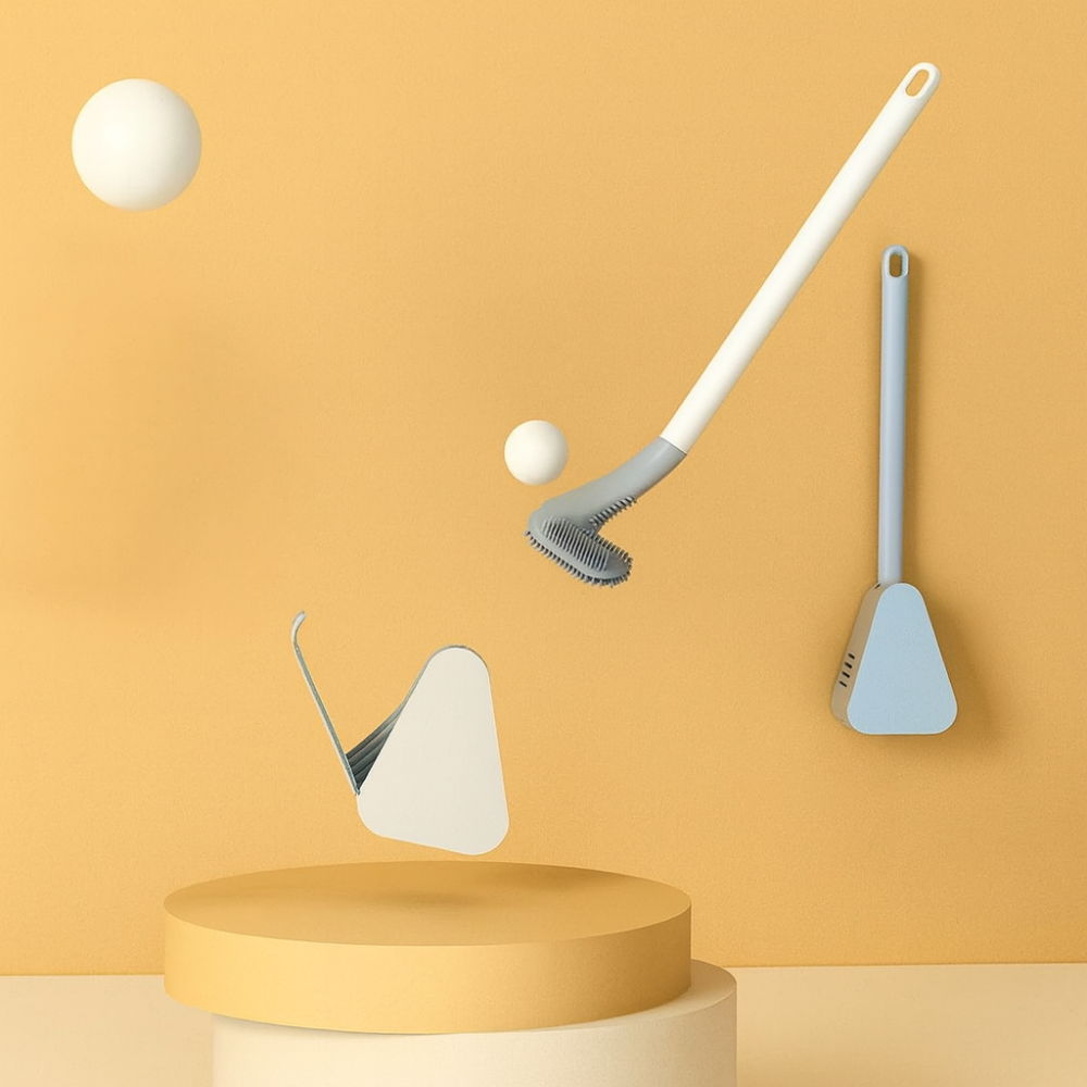 SmartBrush – Brosse de toilette intelligente – Tête flexible en L – Poils en TPR anti-saleté – Support mural sans perçage