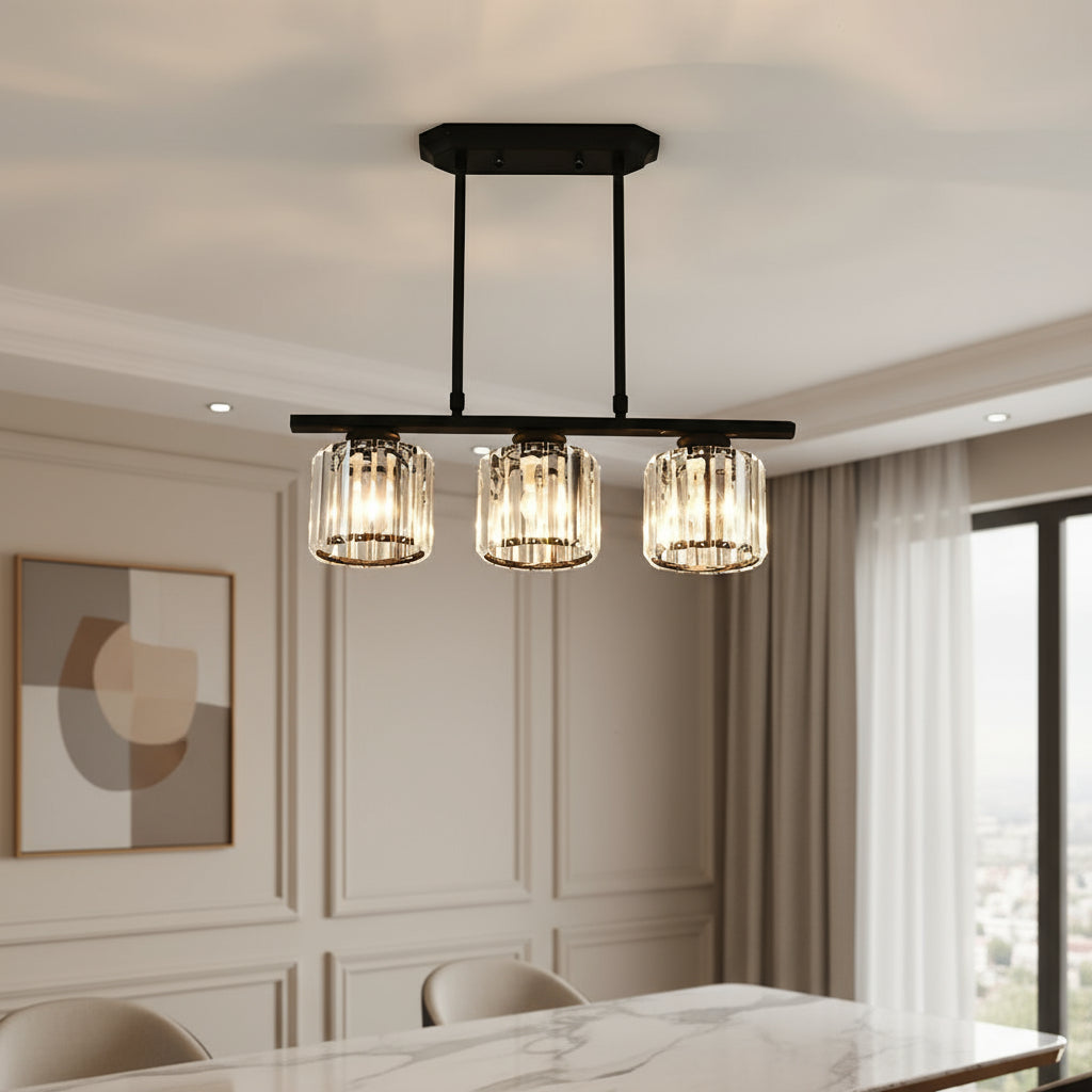 Maison Elvion – Suspension design nordique à plusieurs têtes – Verre et fer – Éclairage moderne pour îlot de cuisine, salle à manger ou salon – 3 ou 4 lampes réglables