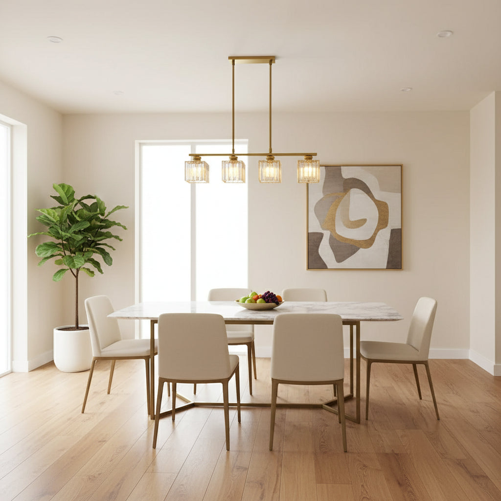 Maison Elvion – Suspension design nordique à plusieurs têtes – Verre et fer – Éclairage moderne pour îlot de cuisine, salle à manger ou salon – 3 ou 4 lampes réglables