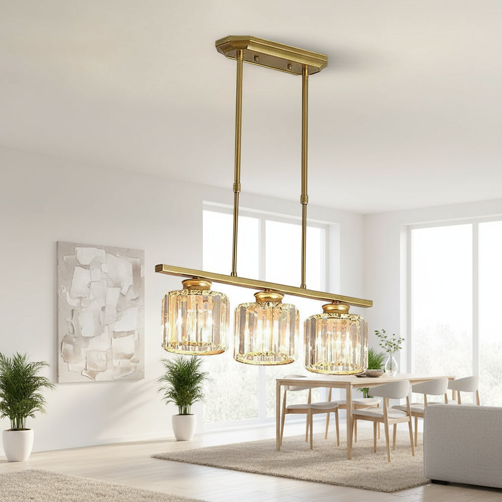 Maison Elvion – Suspension design nordique à plusieurs têtes – Verre et fer – Éclairage moderne pour îlot de cuisine, salle à manger ou salon – 3 ou 4 lampes réglables