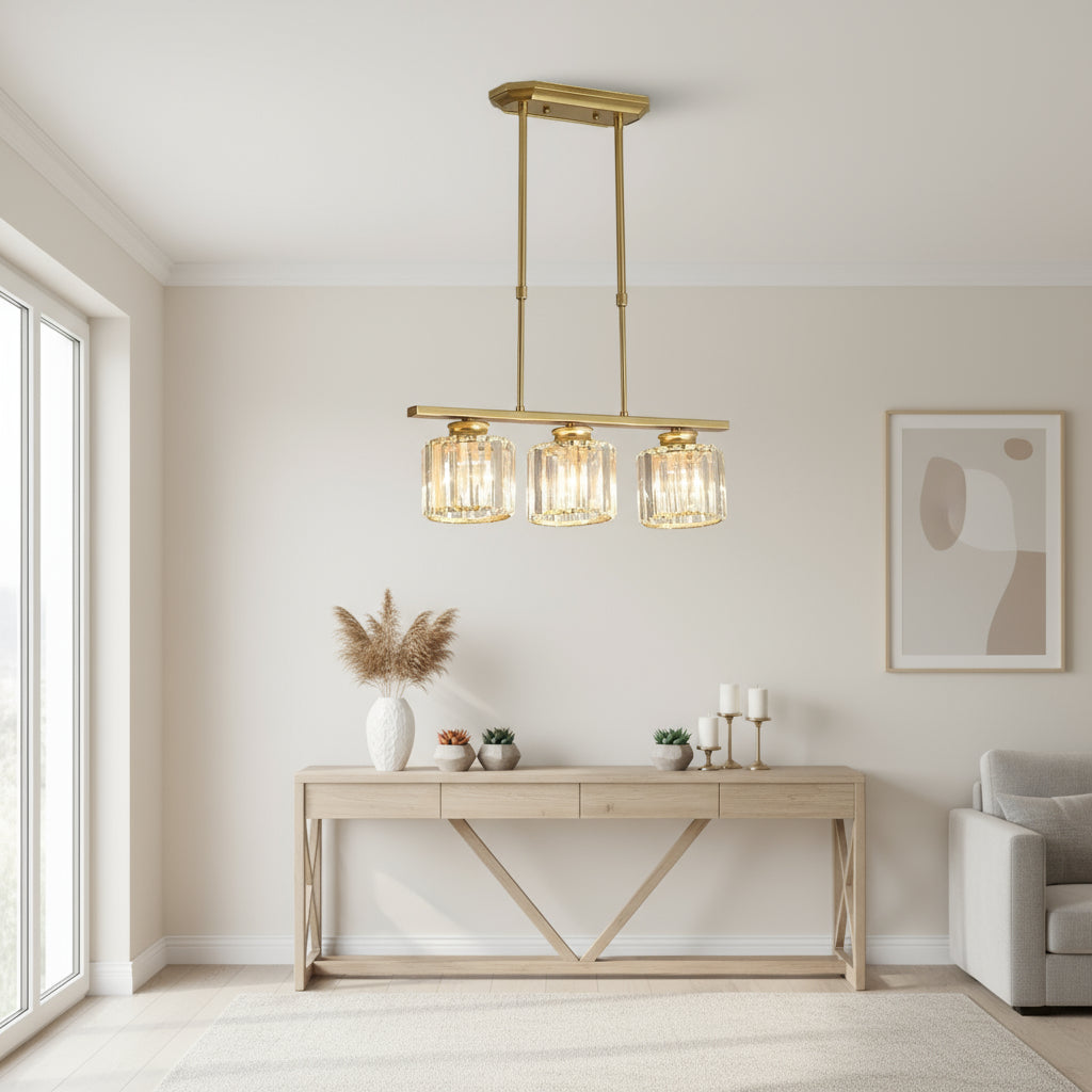 Maison Elvion – Suspension design nordique à plusieurs têtes – Verre et fer – Éclairage moderne pour îlot de cuisine, salle à manger ou salon – 3 ou 4 lampes réglables