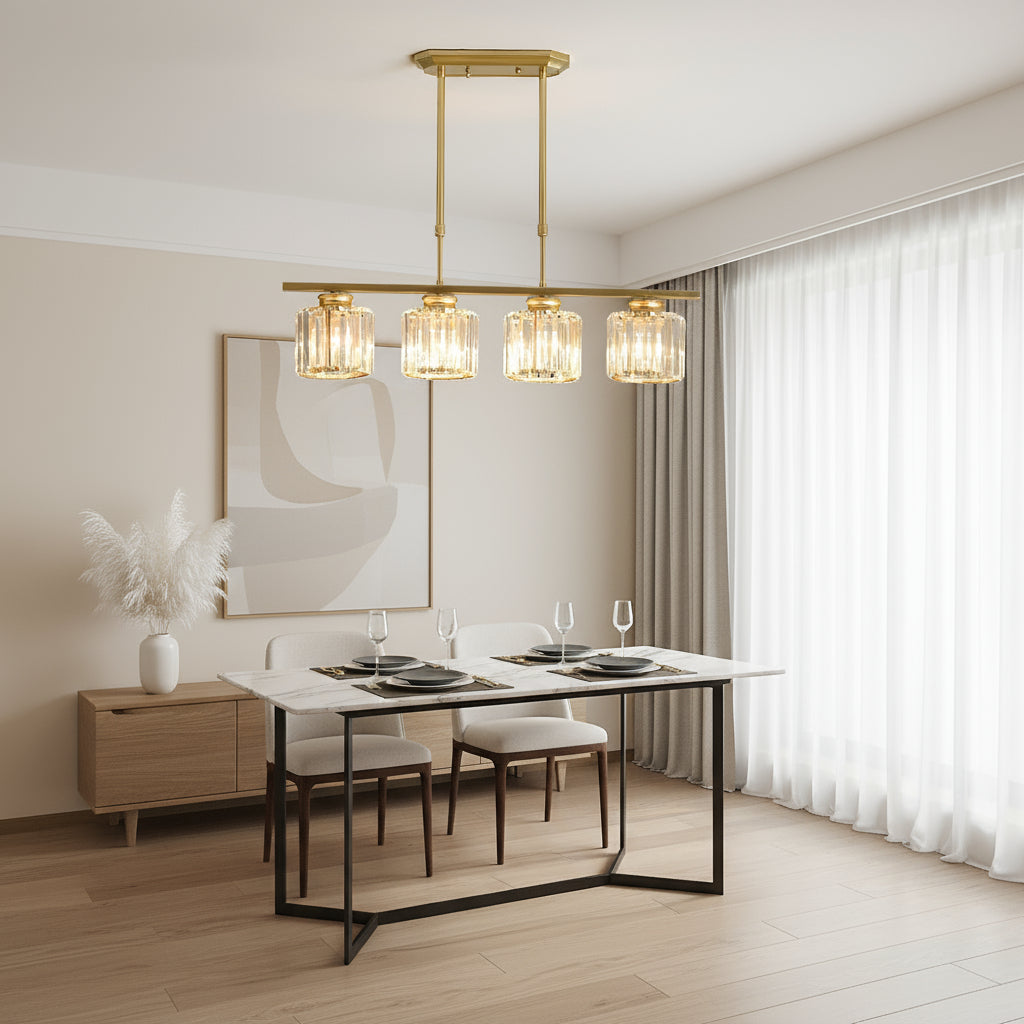 Maison Elvion – Suspension design nordique à plusieurs têtes – Verre et fer – Éclairage moderne pour îlot de cuisine, salle à manger ou salon – 3 ou 4 lampes réglables