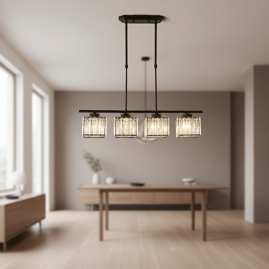 Maison Elvion – Suspension design nordique à plusieurs têtes – Verre et fer – Éclairage moderne pour îlot de cuisine, salle à manger ou salon – 3 ou 4 lampes réglables