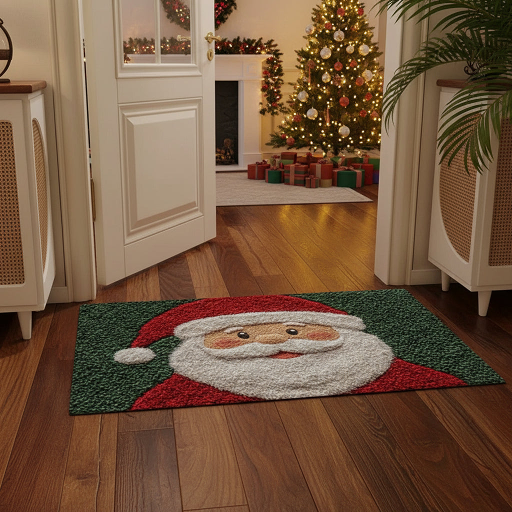 Tapis de porte de Noël – Rouge Père Noël et bonhommes en pain d’épice – Intérieur et extérieur – Décoration maison et Nouvel An 2025