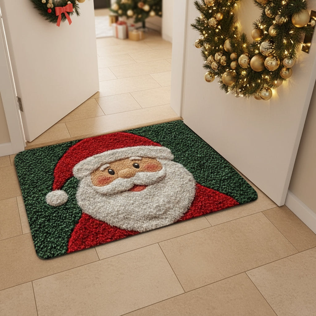 Tapis de porte de Noël – Rouge Père Noël et bonhommes en pain d’épice – Intérieur et extérieur – Décoration maison et Nouvel An 2025