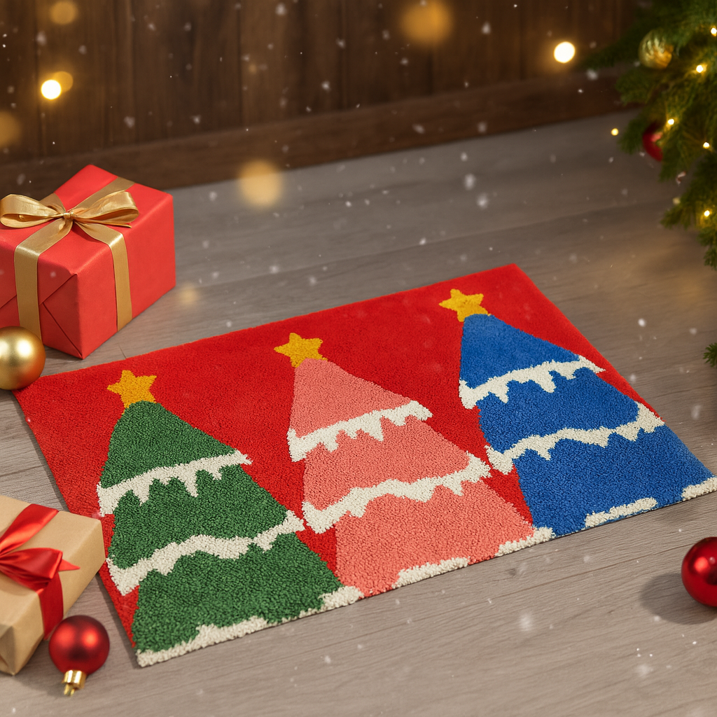 Tapis de porte de Noël – Rouge Père Noël et bonhommes en pain d’épice – Intérieur et extérieur – Décoration maison et Nouvel An 2025