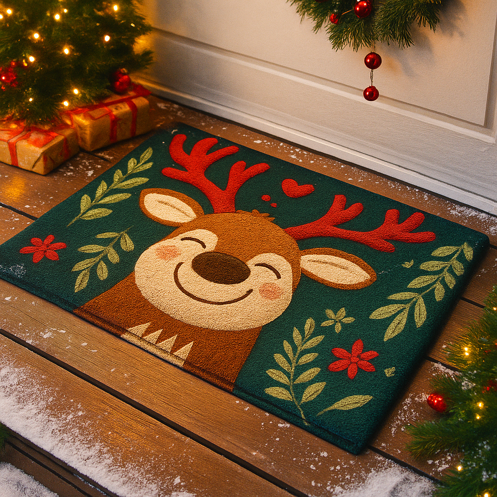 Tapis de porte de Noël – Rouge Père Noël et bonhommes en pain d’épice – Intérieur et extérieur – Décoration maison et Nouvel An 2025