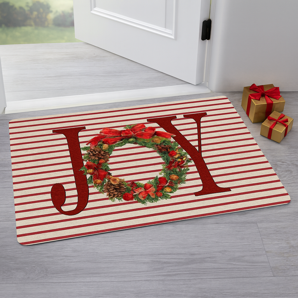 Tapis de porte de Noël – Rouge Père Noël et bonhommes en pain d’épice – Intérieur et extérieur – Décoration maison et Nouvel An 2025