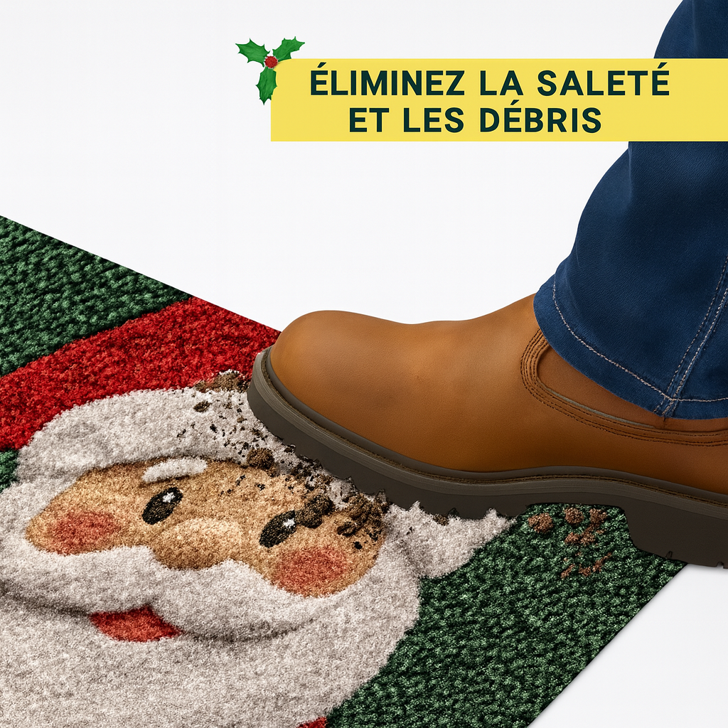 Tapis de porte de Noël – Rouge Père Noël et bonhommes en pain d’épice – Intérieur et extérieur – Décoration maison et Nouvel An 2025