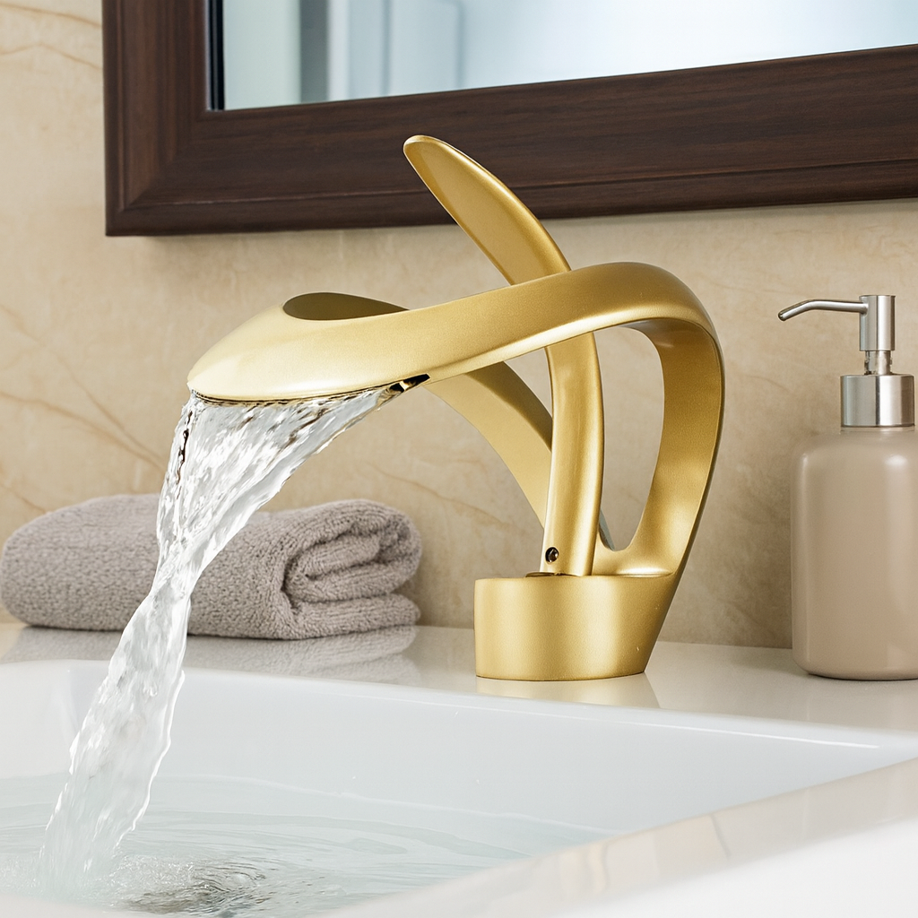 Zina – Mitigeur de salle de bain moderne en laiton – Bec courbé cascade – Design élégant et durable