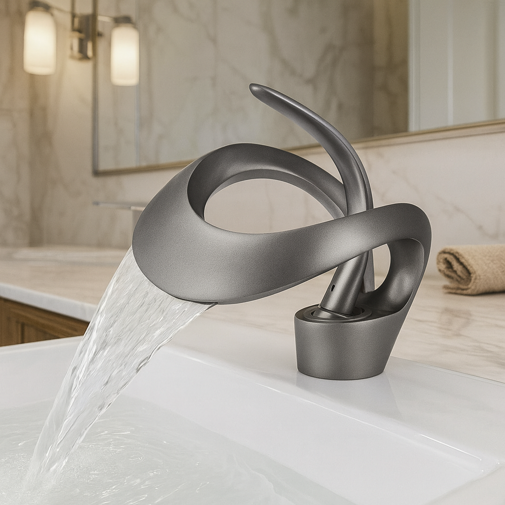 Zina – Mitigeur de salle de bain moderne en laiton – Bec courbé cascade – Design élégant et durable