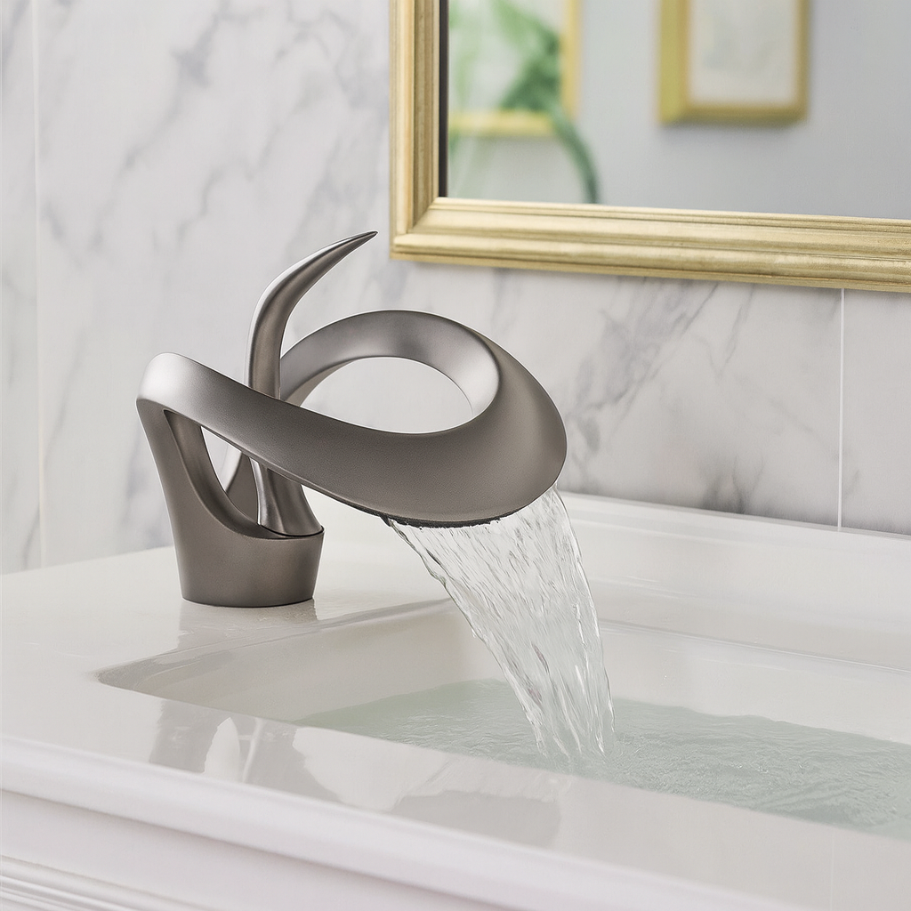 Zina – Mitigeur de salle de bain moderne en laiton – Bec courbé cascade – Design élégant et durable