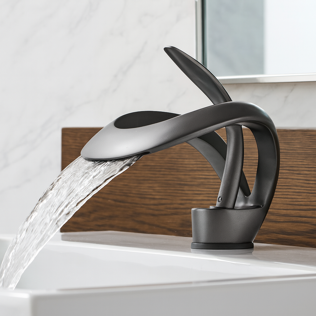 Zina – Mitigeur de salle de bain moderne en laiton – Bec courbé cascade – Design élégant et durable