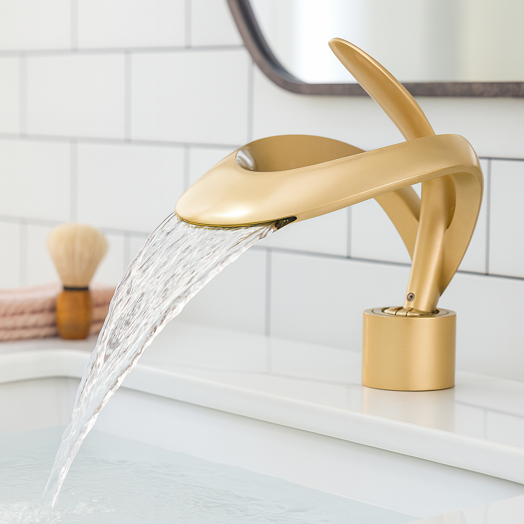 Zina – Mitigeur de salle de bain moderne en laiton – Bec courbé cascade – Design élégant et durable