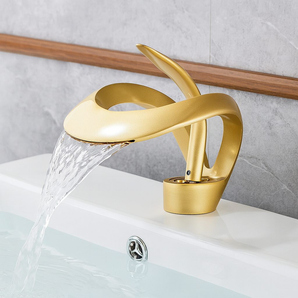 Zina – Mitigeur de salle de bain moderne en laiton – Bec courbé cascade – Design élégant et durable