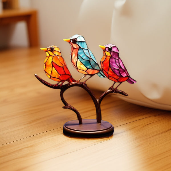 EleganBird – Ensemble décoratif d'oiseaux en verre avec support
