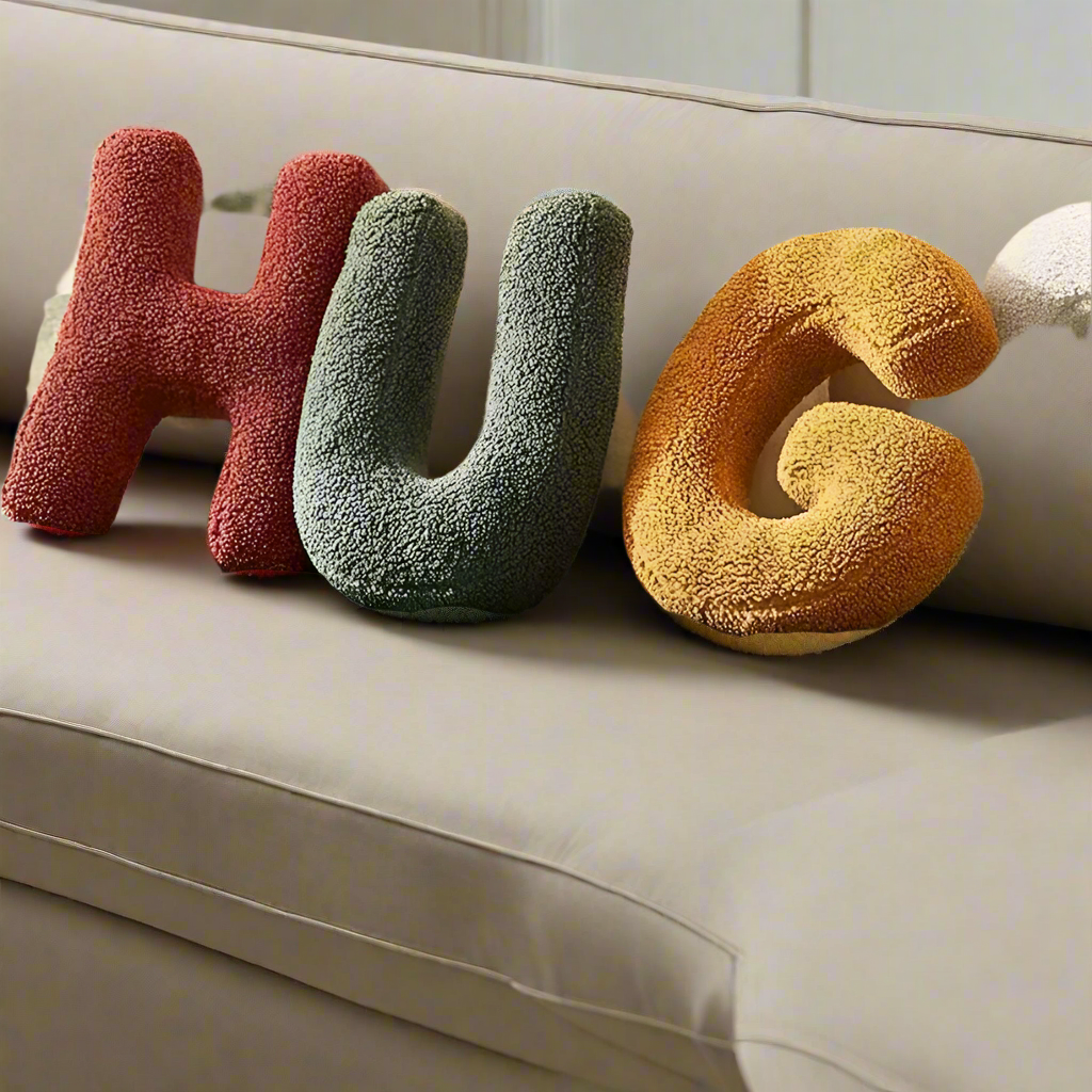 Coussin décoratif en velours – Forme de lettre – Alphabet complet