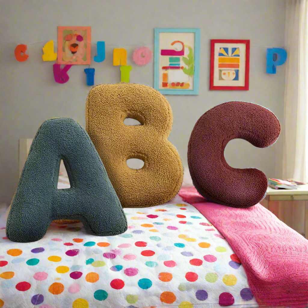 Coussin décoratif en velours – Forme de lettre – Alphabet complet