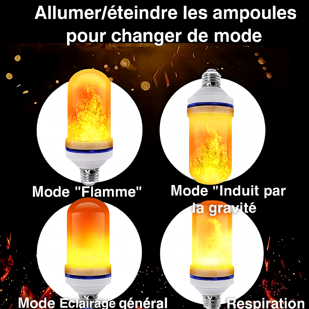 Maison Elvion – Ampoule LED effet flamme – Éclairage décoratif à flamme dynamique – 9W 750 lumens – Culot standard – Ambiance chaleureuse pour Halloween et la décoration intérieure