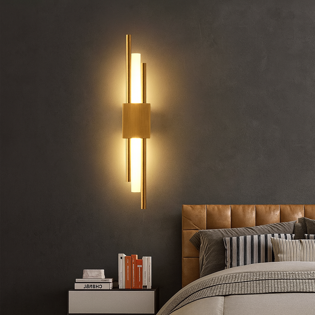 Applique murale en métal et marbre – Blanc, vert et or – LED intégrée