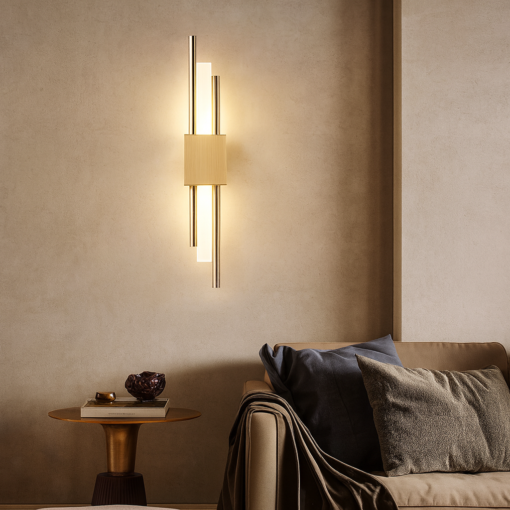Applique murale en métal et marbre – Blanc, vert et or – LED intégrée