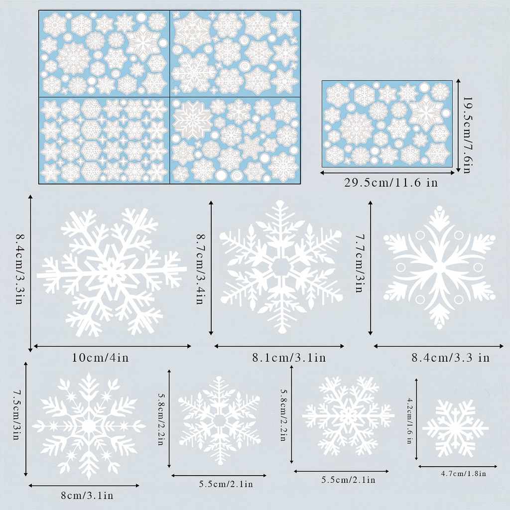 Autocollants de fenêtre flocons de neige – 4 feuilles / 137 pièces – Plastique statique réutilisable – Semi-brillant – Décoration Noël et hiver