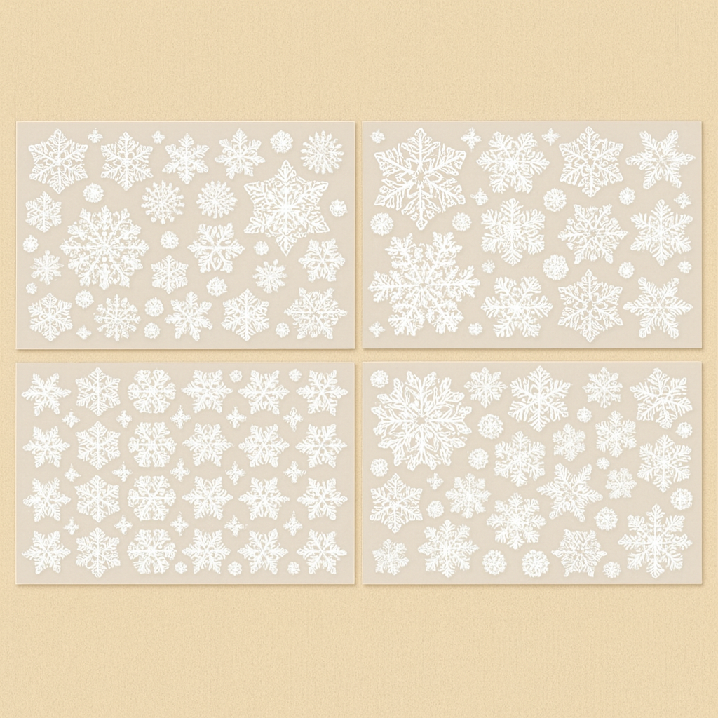 Autocollants de fenêtre flocons de neige – 4 feuilles / 137 pièces – Plastique statique réutilisable – Semi-brillant – Décoration Noël et hiver