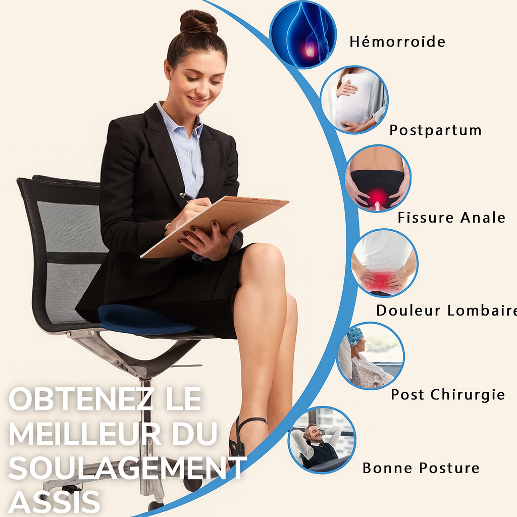 Maison Elvion – Coussin de siège ergonomique en mousse à mémoire de forme – Forme anneau – Housse amovible lavable – Confort pour le coccyx et l’assise prolongée – Idéal pour la maison, le bureau et le voyage