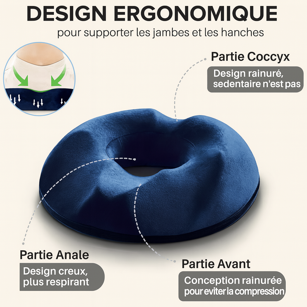 Maison Elvion – Coussin de siège ergonomique en mousse à mémoire de forme – Forme anneau – Housse amovible lavable – Confort pour le coccyx et l’assise prolongée – Idéal pour la maison, le bureau et le voyage