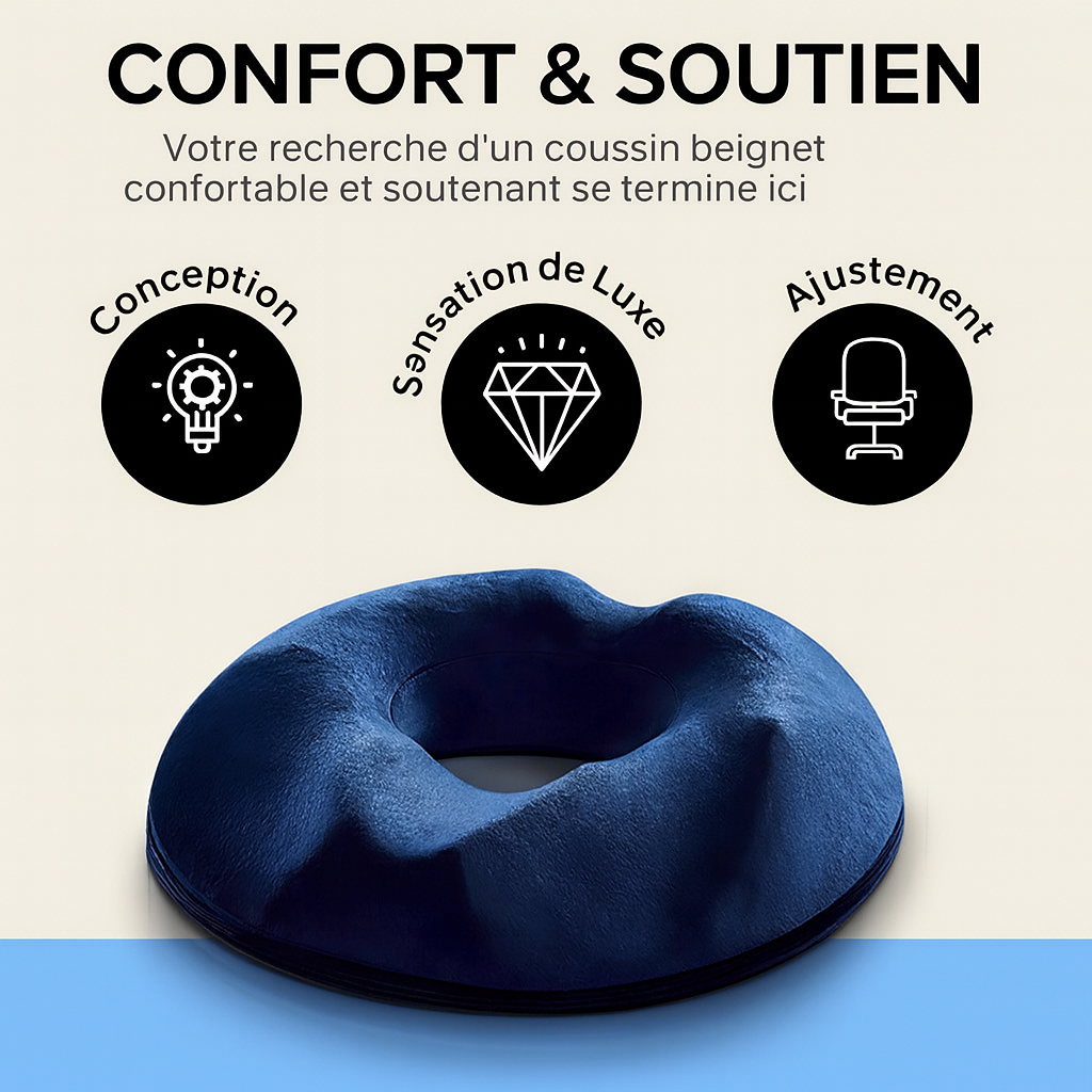 Maison Elvion – Coussin de siège ergonomique en mousse à mémoire de forme – Forme anneau – Housse amovible lavable – Confort pour le coccyx et l’assise prolongée – Idéal pour la maison, le bureau et le voyage