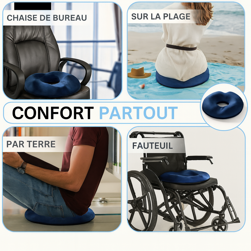 Maison Elvion – Coussin de siège ergonomique en mousse à mémoire de forme – Forme anneau – Housse amovible lavable – Confort pour le coccyx et l’assise prolongée – Idéal pour la maison, le bureau et le voyage