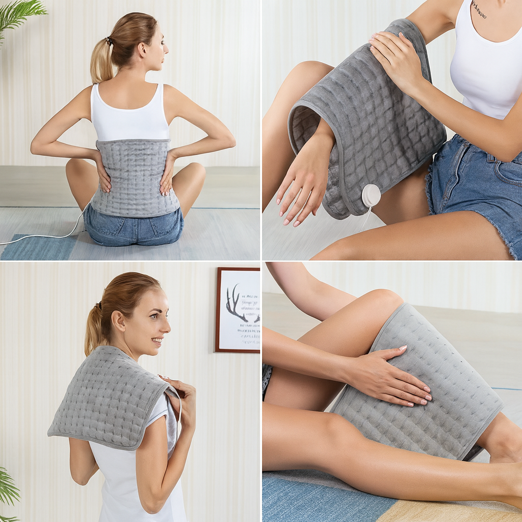 Maison Elvion – Coussin chauffant électrique multifonction – 9 niveaux de température – Minuterie automatique – Tissu doux en laine – 30 × 60 cm – Utilisation domestique et thérapeutique