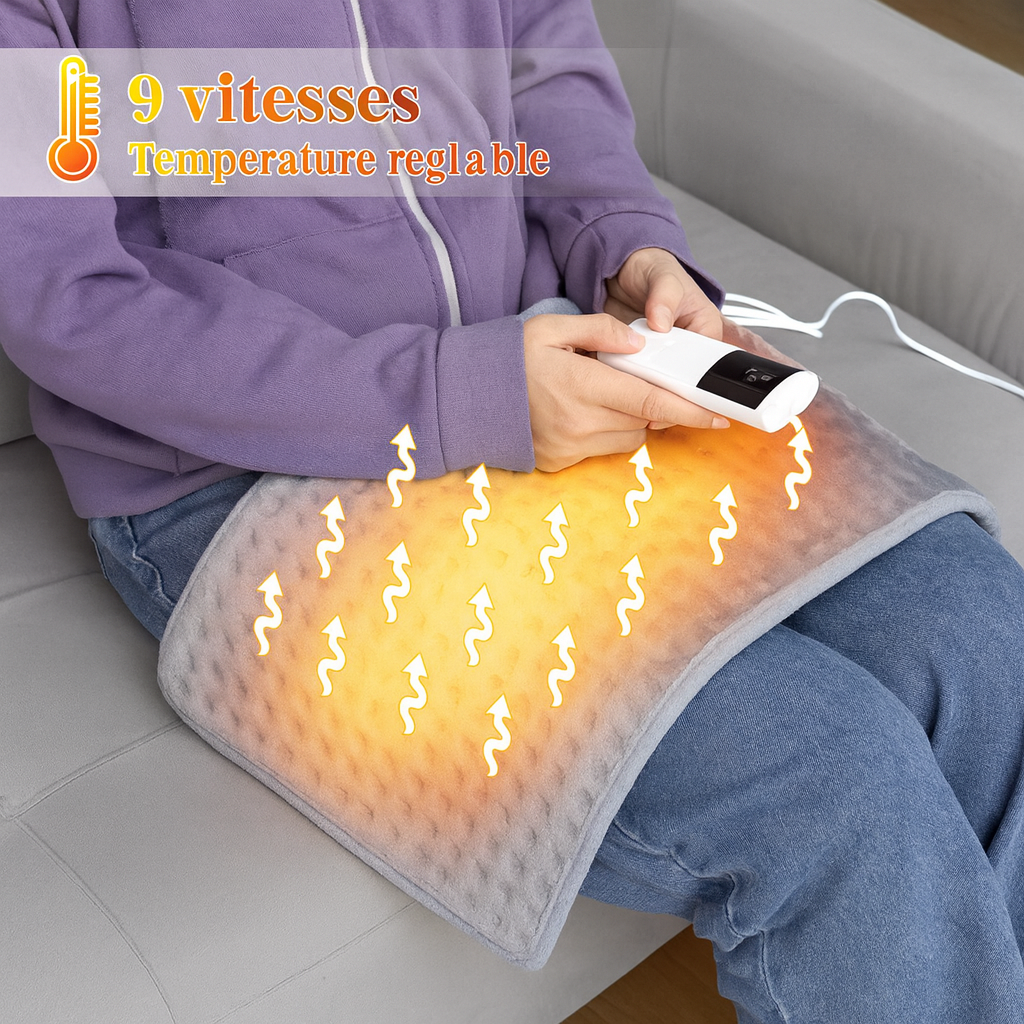 Maison Elvion – Coussin chauffant électrique multifonction – 9 niveaux de température – Minuterie automatique – Tissu doux en laine – 30 × 60 cm – Utilisation domestique et thérapeutique