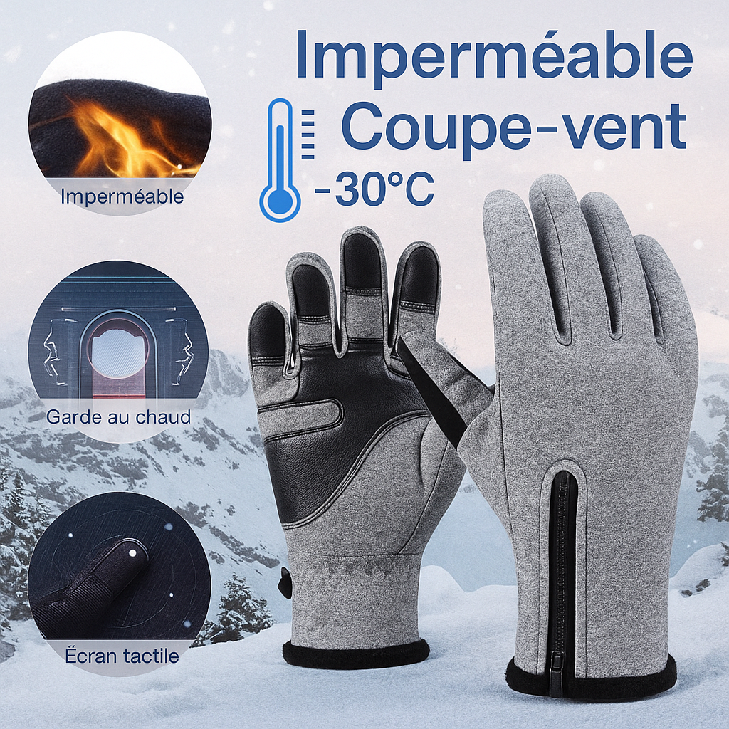 Maison Elvion – Gants thermiques imperméables – Compatibles avec les écrans tactiles – Doublure polaire chaude – Fermeture zippée pratique – Idéals pour les activités extérieures par temps froid