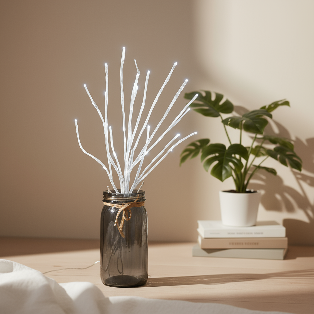 Guirlande LED branche de bouleau blanc – Lumières décoratives à piles – Blanc chaud – 72 cm – Intérieur et extérieur – Mariage et Noël