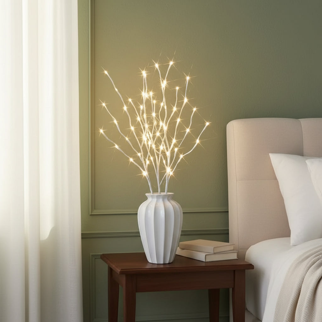 Guirlande LED branche de bouleau blanc – Lumières décoratives à piles – Blanc chaud – 72 cm – Intérieur et extérieur – Mariage et Noël