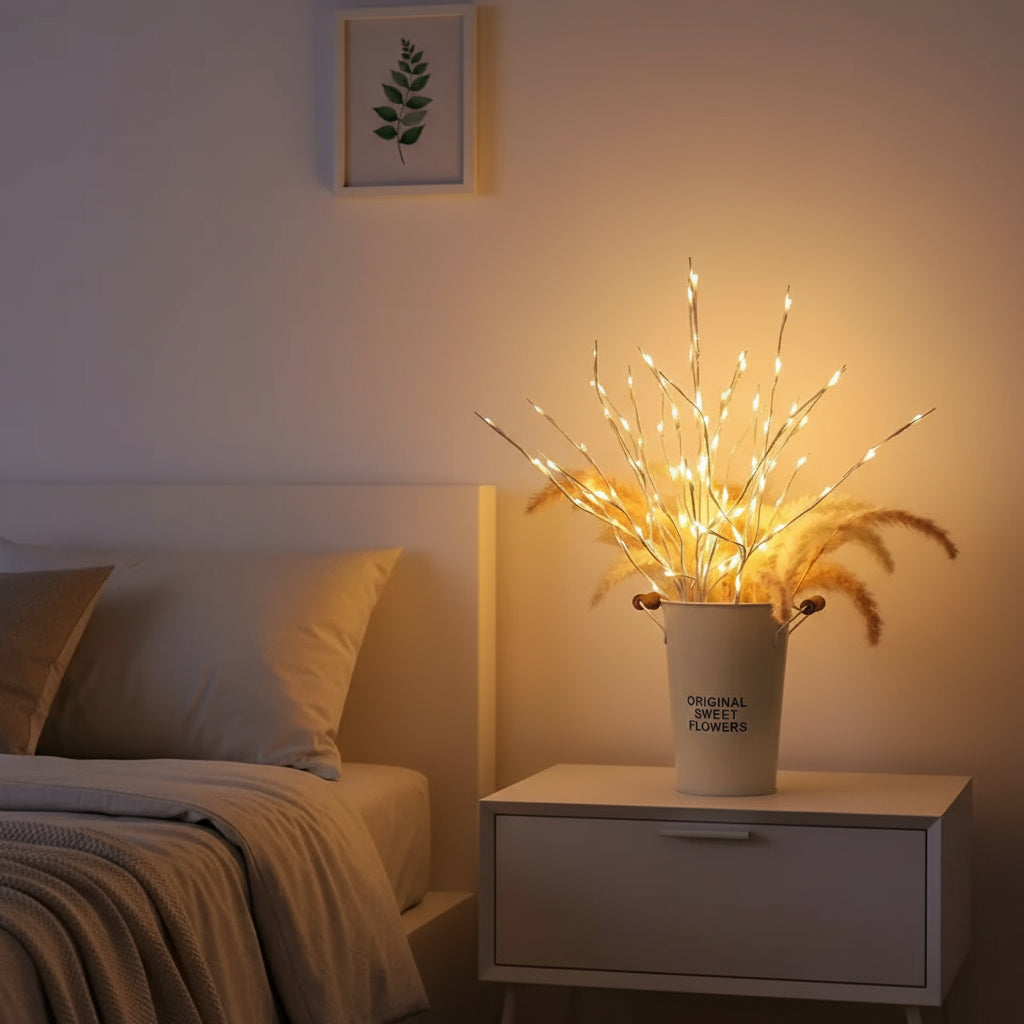 Guirlande LED branche de bouleau blanc – Lumières décoratives à piles – Blanc chaud – 72 cm – Intérieur et extérieur – Mariage et Noël