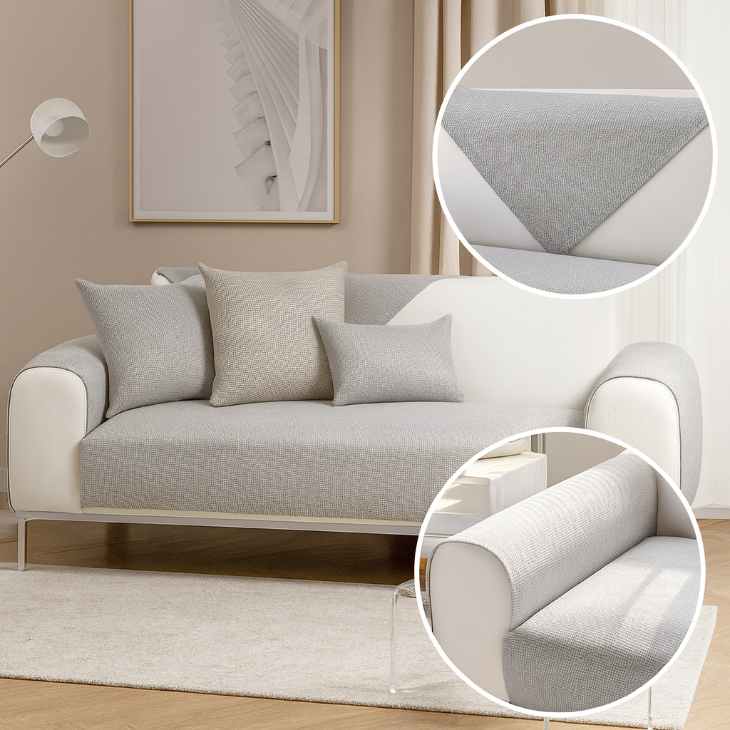 Housse de canapé universelle antidérapante – Coton et lin –  Beige kaki – Pour canapés droits et d’angle