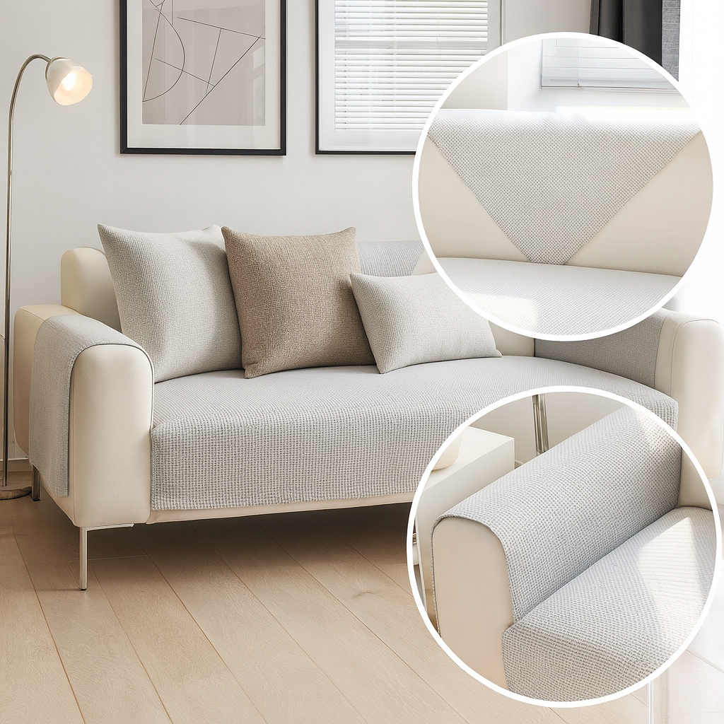 Housse de canapé universelle antidérapante – Coton et lin –  Beige kaki – Pour canapés droits et d’angle