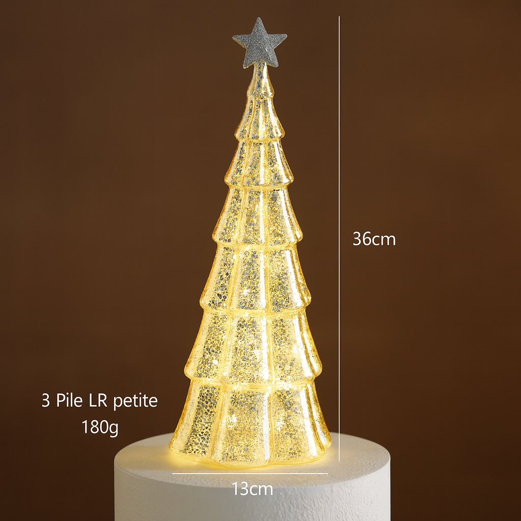 Lampe de Noël en verre lumineux – Arbre LED décoratif – Veilleuse festive – Cadeau enfants – Décoration de bureau et maison