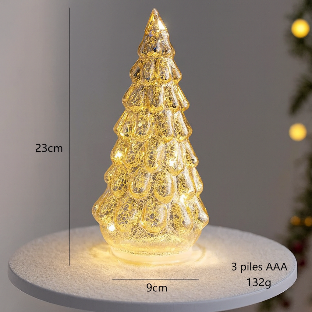 Lampe de Noël en verre lumineux – Arbre LED décoratif – Veilleuse festive – Cadeau enfants – Décoration de bureau et maison