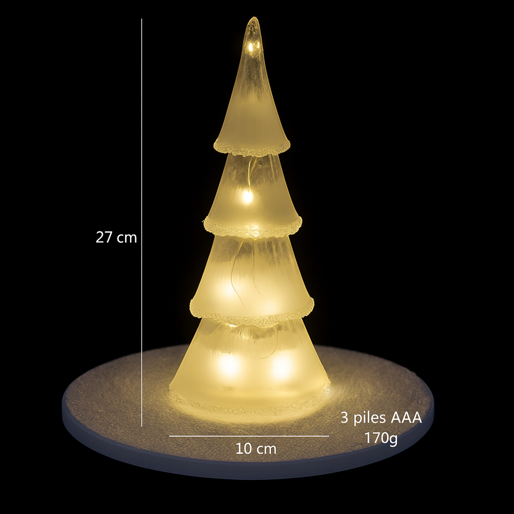 Lampe de Noël en verre lumineux – Arbre LED décoratif – Veilleuse festive – Cadeau enfants – Décoration de bureau et maison
