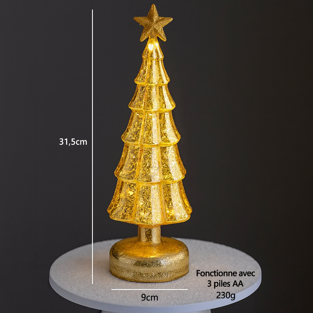 Lampe de Noël en verre lumineux – Arbre LED décoratif – Veilleuse festive – Cadeau enfants – Décoration de bureau et maison