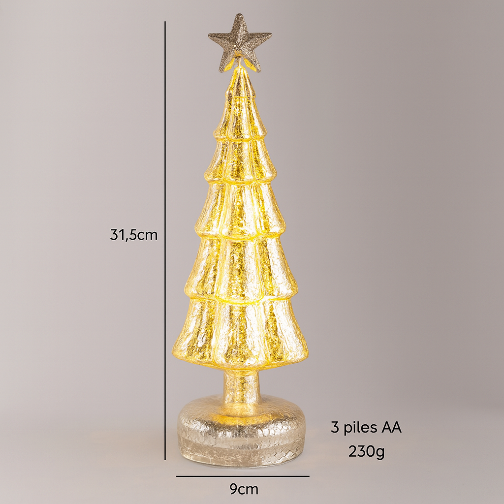 Lampe de Noël en verre lumineux – Arbre LED décoratif – Veilleuse festive – Cadeau enfants – Décoration de bureau et maison