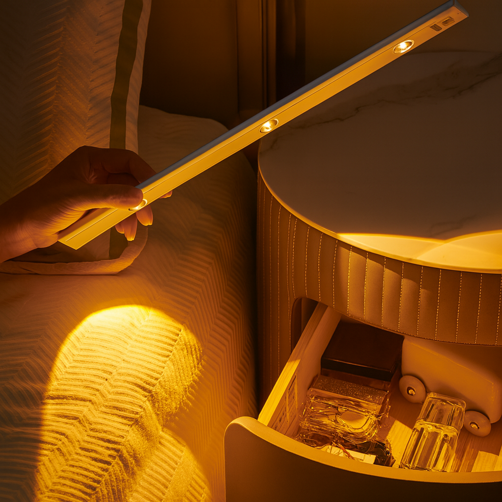 Maison Elvion – Luminaire LED sans fil avec capteur de mouvement – Rechargeable par USB – Éclairage réglable à 3 couleurs – Installation facile sans câblage – Idéal pour couloir, armoire ou escalier