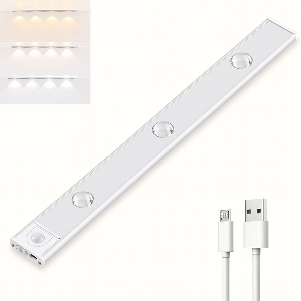 Maison Elvion – Luminaire LED sans fil avec capteur de mouvement – Rechargeable par USB – Éclairage réglable à 3 couleurs – Installation facile sans câblage – Idéal pour couloir, armoire ou escalier