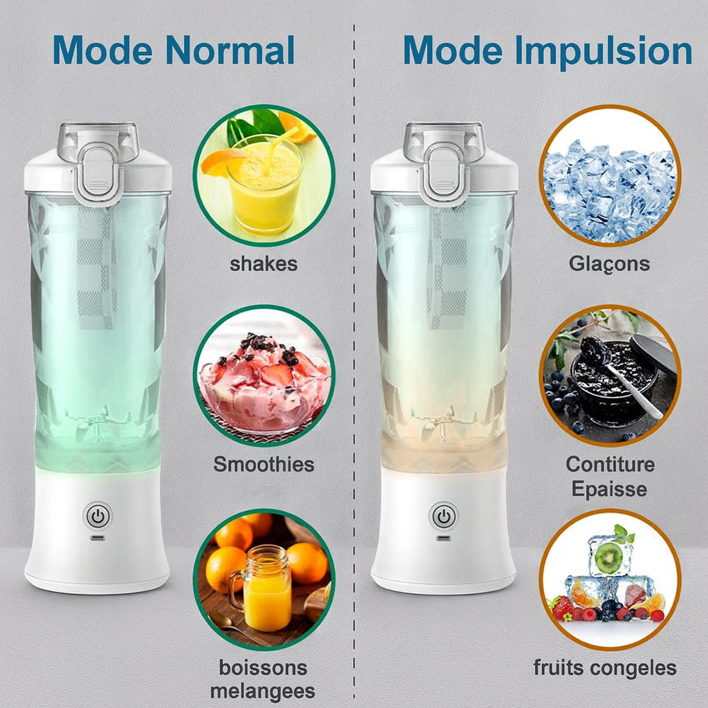 Maison Elvion – Mixeur portable pour smoothies – Rechargeable par USB – Capacité 600 ml – Batterie 4000 mAh – Gobelet sans BPA et design compact pour la maison, le bureau ou les déplacements