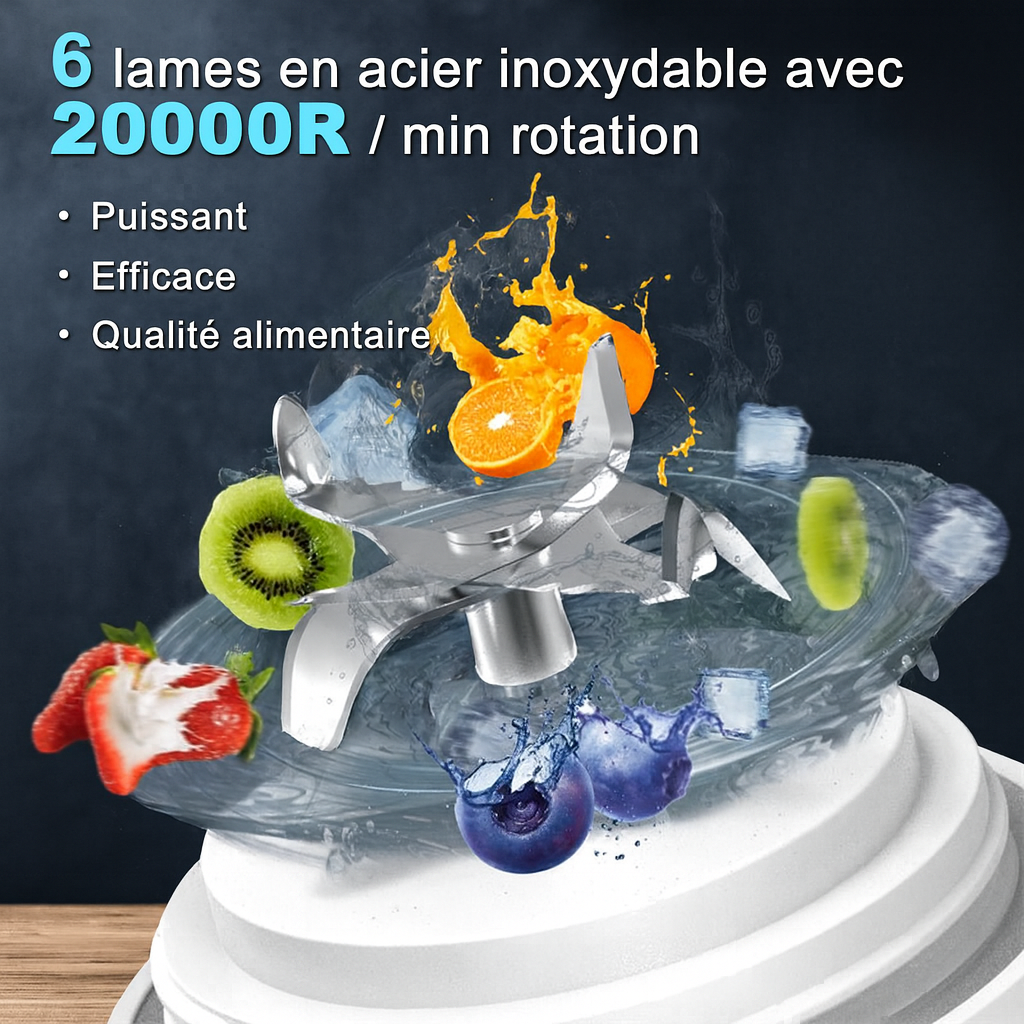 Maison Elvion – Mixeur portable pour smoothies – Rechargeable par USB – Capacité 600 ml – Batterie 4000 mAh – Gobelet sans BPA et design compact pour la maison, le bureau ou les déplacements