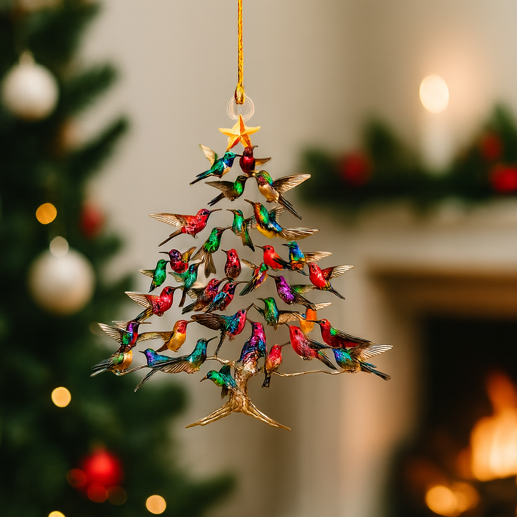 Ornement de Noël en acrylique 2D – Colibri – Double face – Cristal léger – 4 × 4 inches – Décoration arbre, fenêtre et table