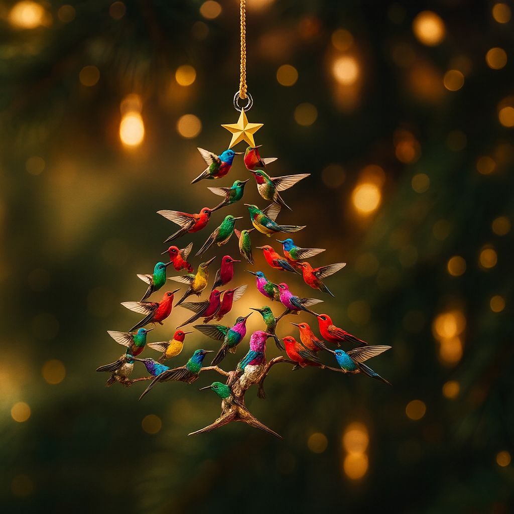 Ornement de Noël en acrylique 2D – Colibri – Double face – Cristal léger – 4 × 4 inches – Décoration arbre, fenêtre et table